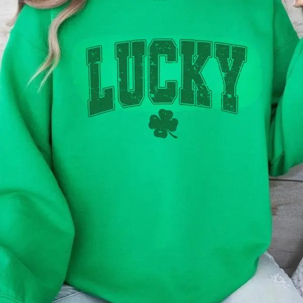 Lucky Varsity Shamrock Sweatshirt, St Patrick's Day Shirt, Retro Shamrock Shirt, Lucky Hoodie, St. Paddy's Day Sweatshirt, For Men, For Women