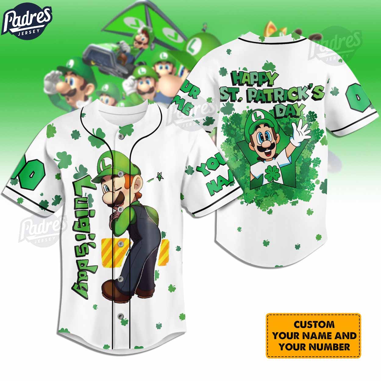 Luigi Day Happy st.Patrick's Day Custom Baseball Jersey Shirt - Padres Jersey Oasis: Elevate Your Baseball Style Game