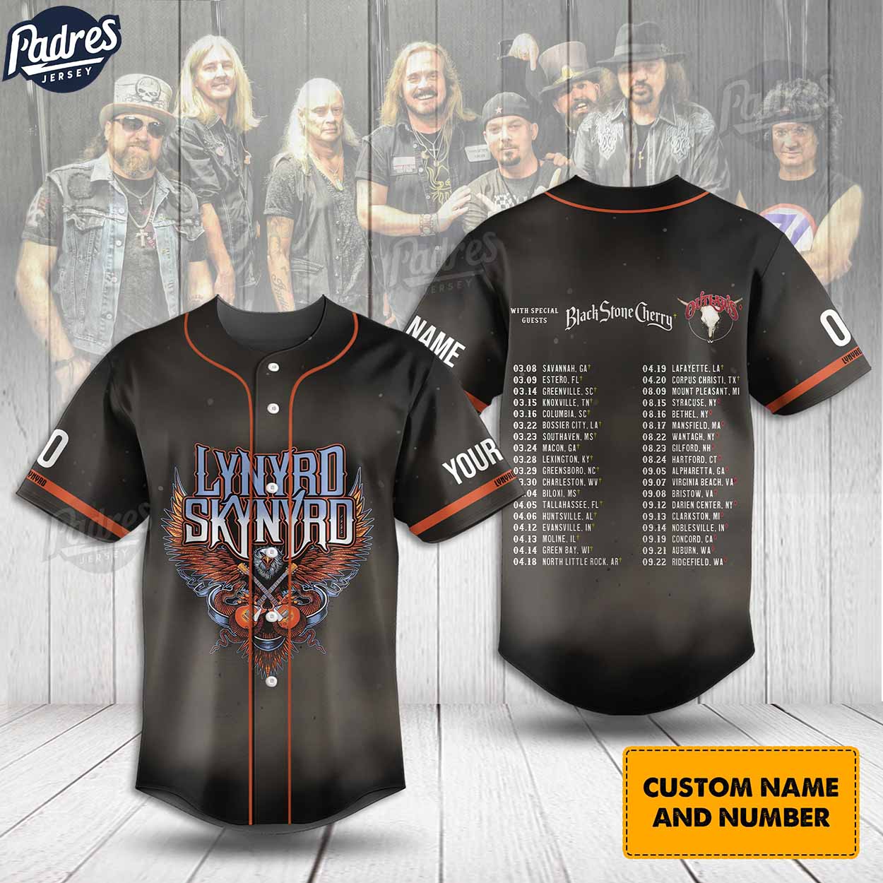 Lynyrd Skynyrd ZZ Top Tour 2024 Black Stone Cherry Custom Baseball Jersey - Padres Jersey Oasis: Elevate Your Baseball Style Game