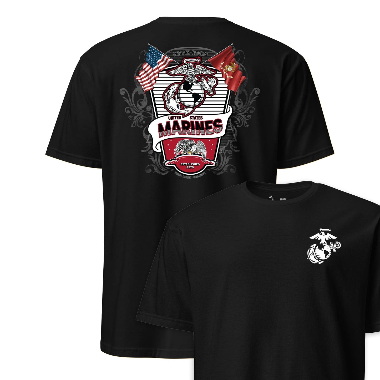 Marines Crossed Flags Crest T-Shirt