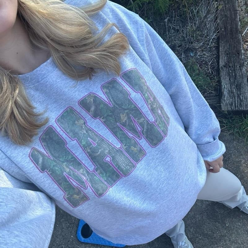 Mama Pink Camo Oversized Print Crewneck Sweatshirt