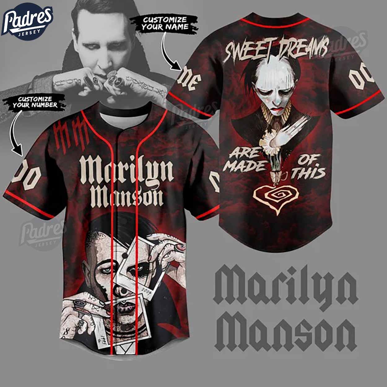 Marilyn Manson Sweet Dreams Custom Baseball Jersey - Padres Jersey Oasis: Elevate Your Baseball Style Game