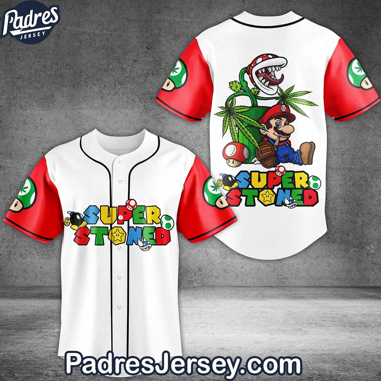Mario Marijuana Super Stoned Baseball Jersey Outfit - Padres Jersey Oasis: Elevate Your Baseball Style Game