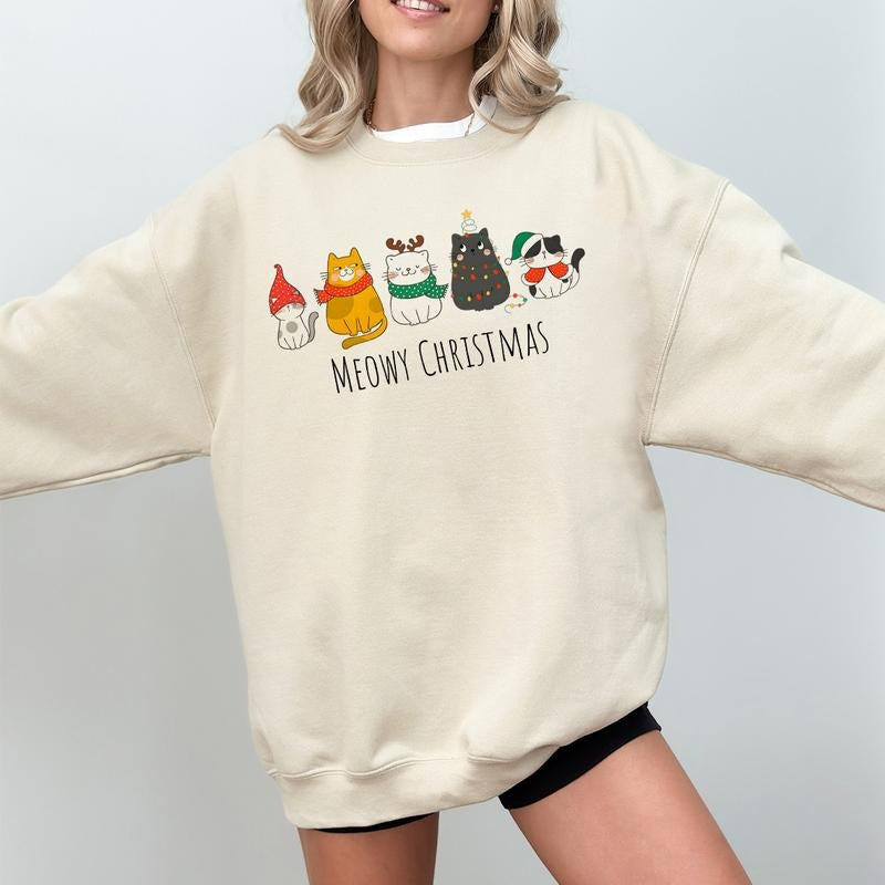 Meowy Christmas Sweatshirt, Cute Cat Christmas Sweatshirt, Cat Lover Gift, Holiday Sweatshirt, Cat Mom Shirt, Winter Sweater, Christmas Cat Shirt