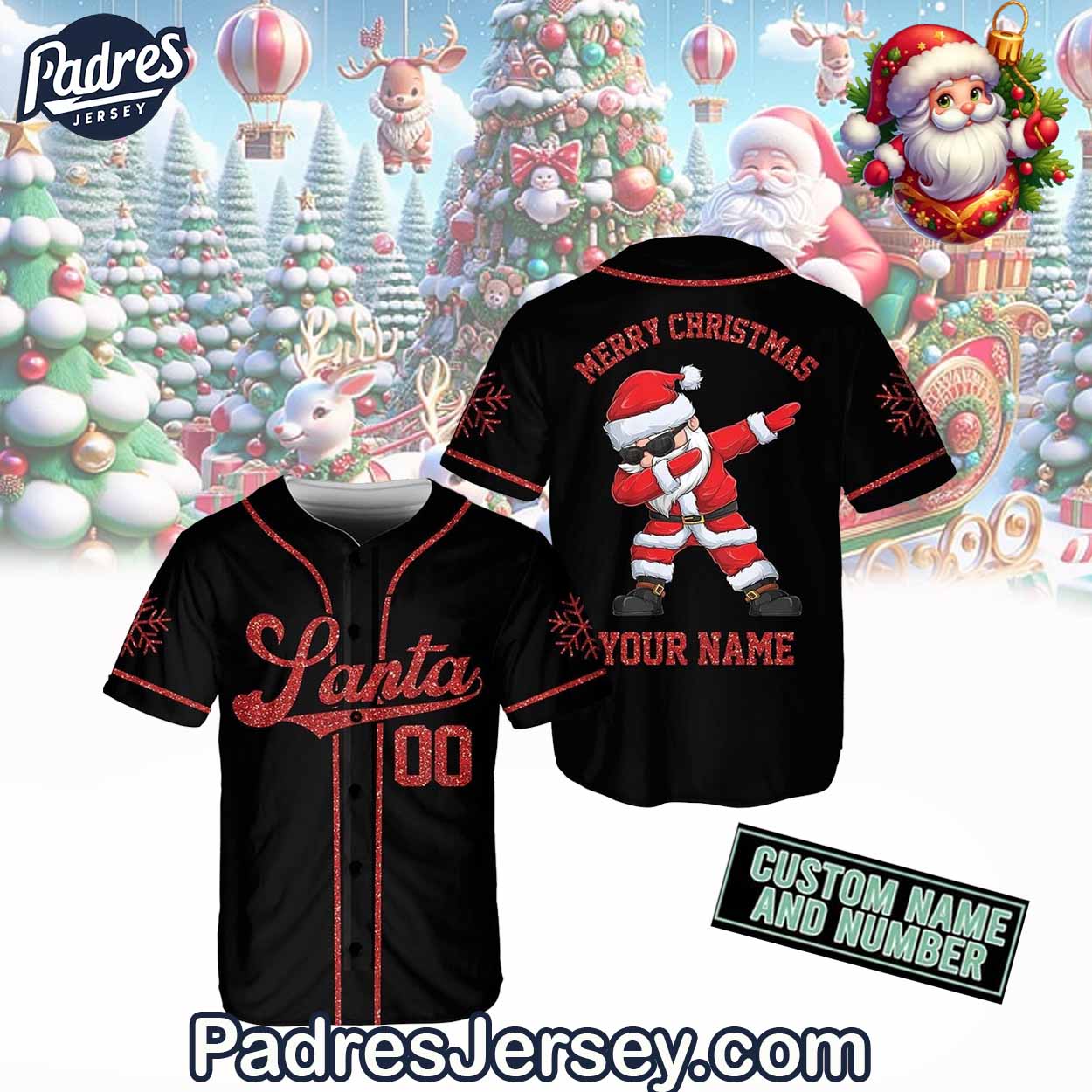 Merry Christmas Santa Baseball Jersey Outfit - Custom Name - Padres Jersey Oasis: Elevate Your Baseball Style Game