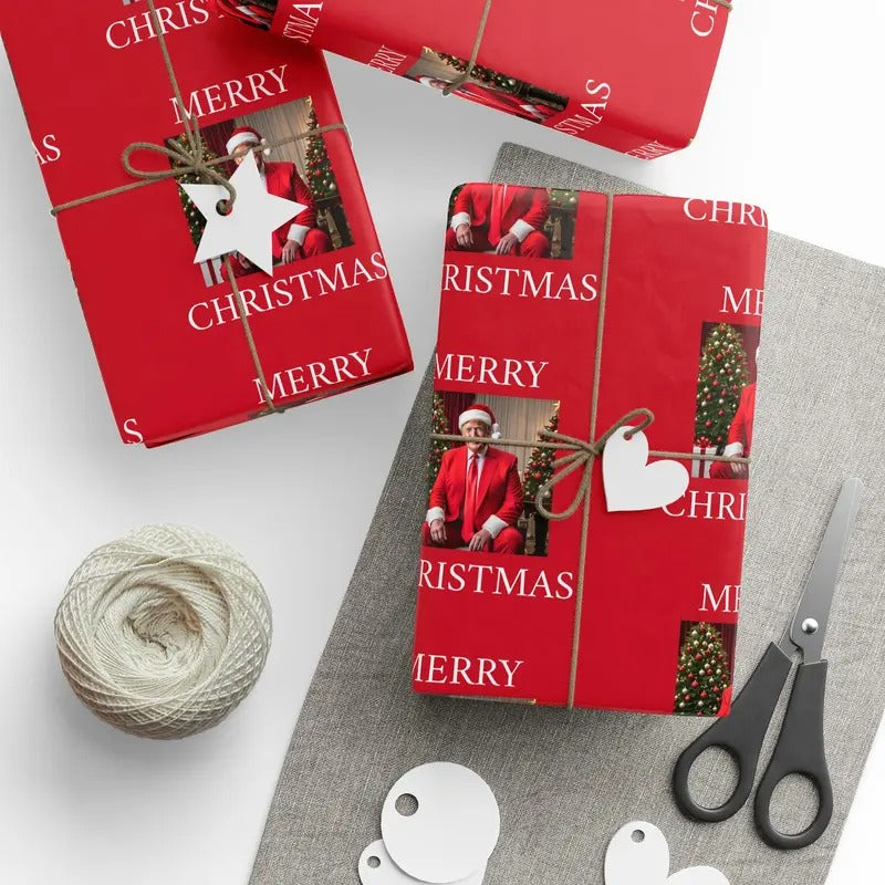 Merry Christmas Trump Wrapping Paper - Red Wrapping Paper for Christmas Gift