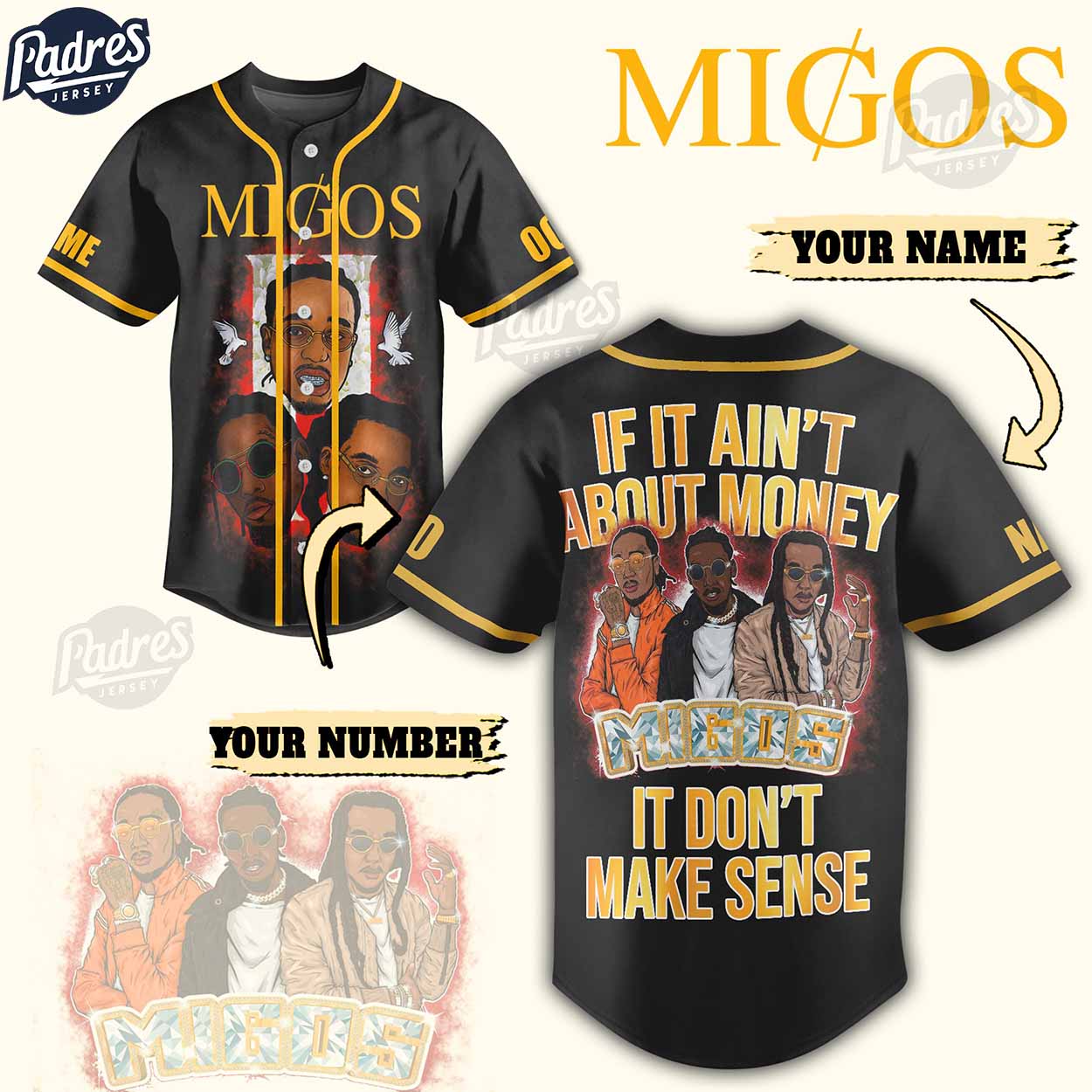Migos Band Personalized Baseball Jersey Style - Padres Jersey Oasis: Elevate Your Baseball Style Game
