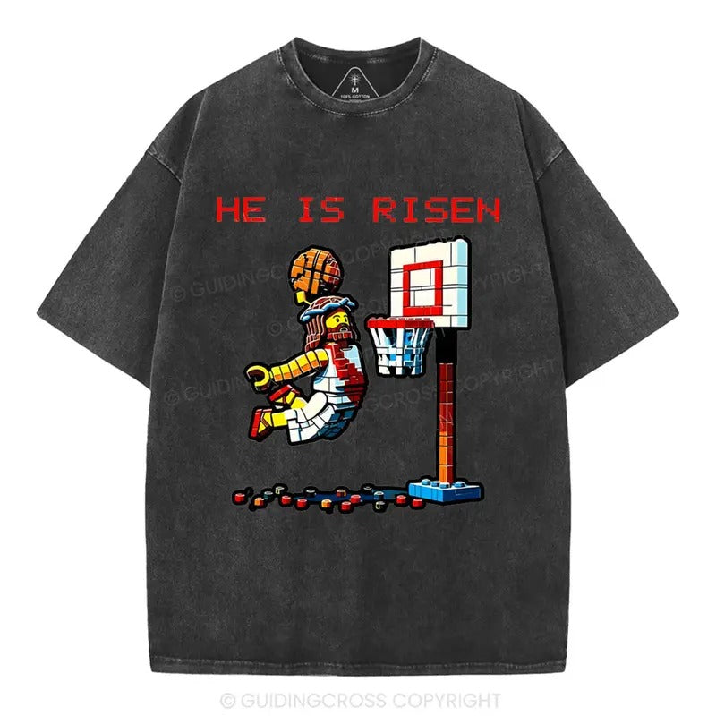 [ Mineral Wash ] He Is Risen Christian Washed Shirt Jesus Graphic Washed Style Shirt