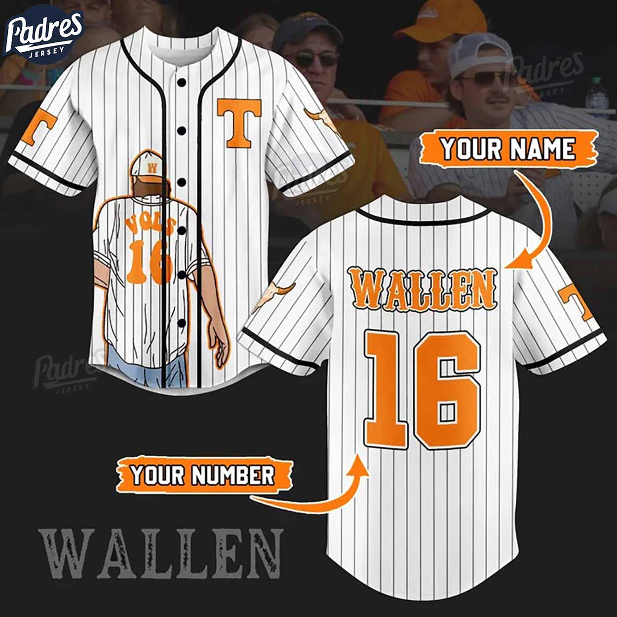 Morgan Wallen Tennessee Volunteers Custom Baseball Jersey With Fans - Padres Jersey Oasis: Elevate Your Baseball Style Game