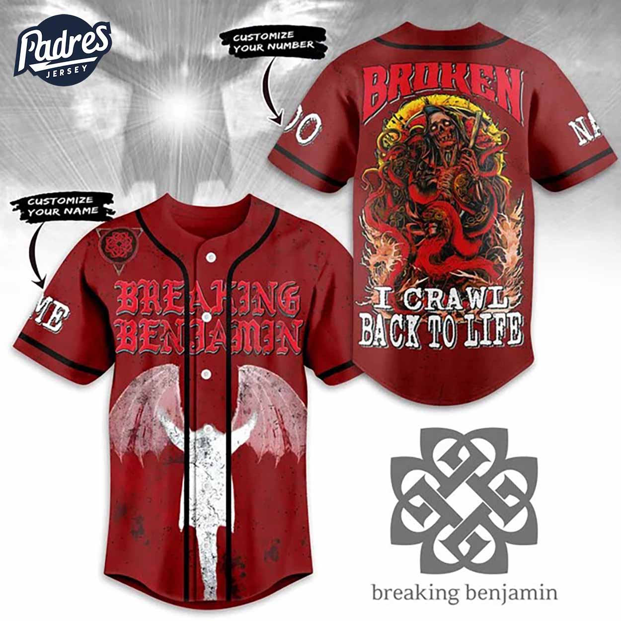 Music Breaking Benjamin Broken I Crawl Back To Life Custom Baseball Jersey - Padres Jersey Oasis: Elevate Your Baseball Style Game