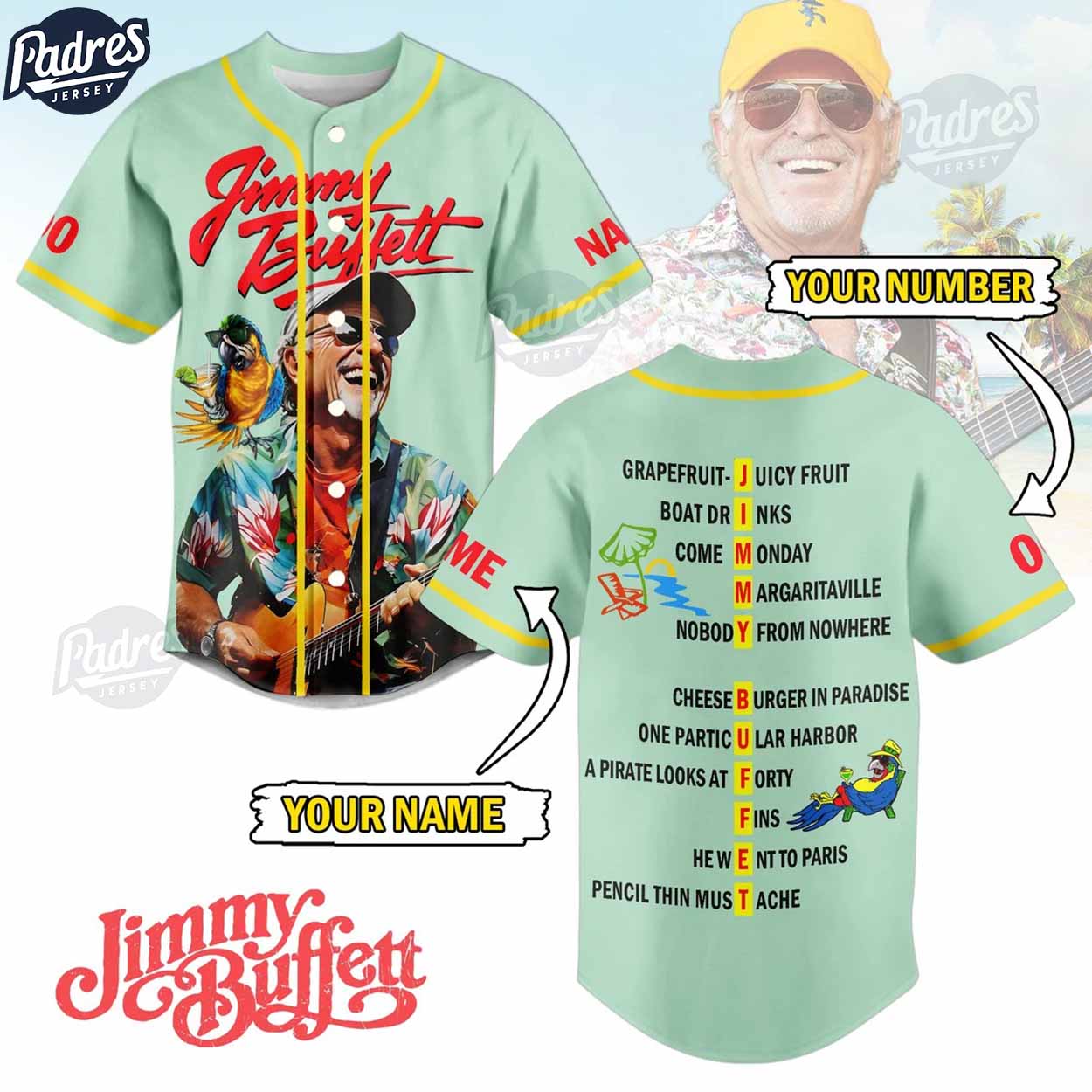 Music Jimmy Buffett Albums Custom Baseball Jersey - Padres Jersey Oasis: Elevate Your Baseball Style Game