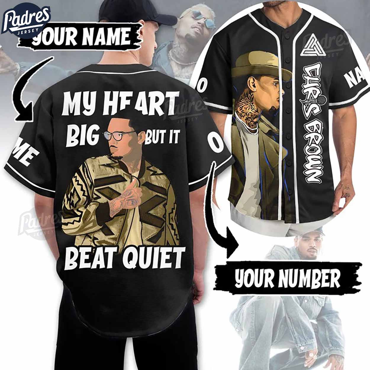 My Heart Big But It Beat Quiet Chris Brown Custom Baseball Jersey - Padres Jersey Oasis: Elevate Your Baseball Style Game