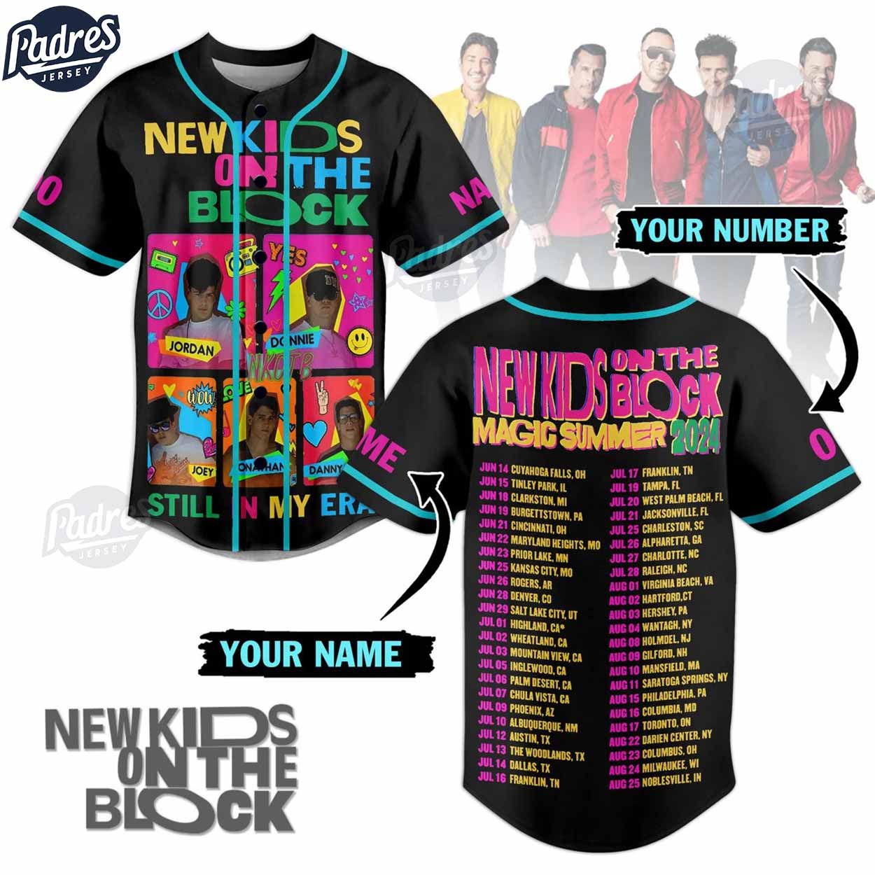 NKOTB Magic Summer 2024 Custom Baseball Jersey - Padres Jersey Oasis: Elevate Your Baseball Style Game