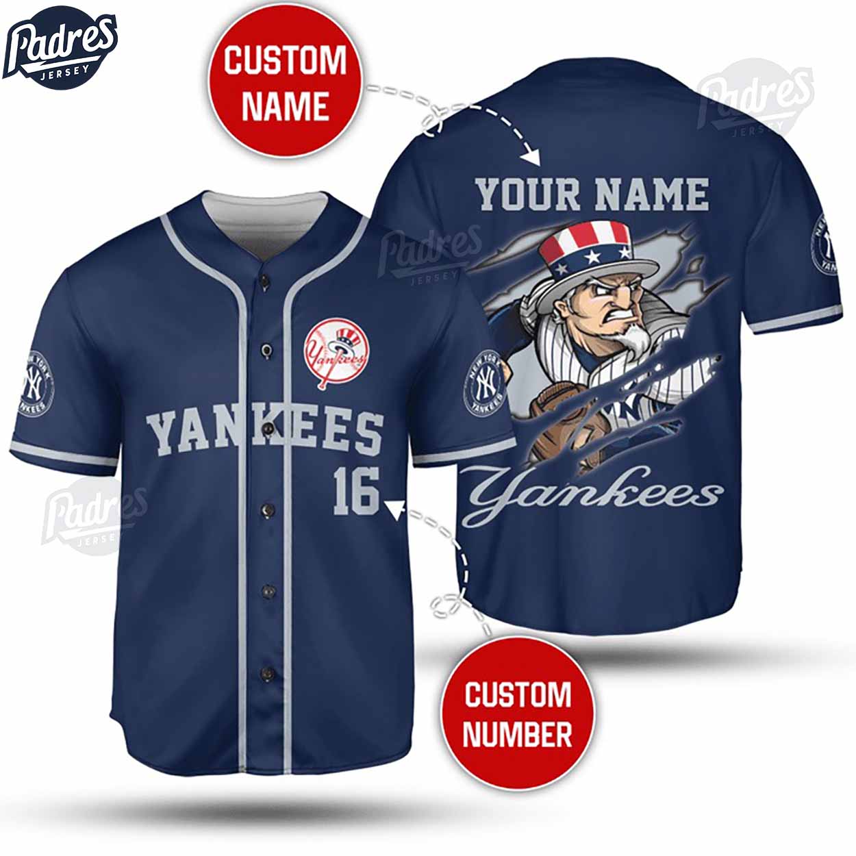 New York Yankees 3D Custom Baseball Jersey - Padres Jersey Oasis: Elevate Your Baseball Style Game