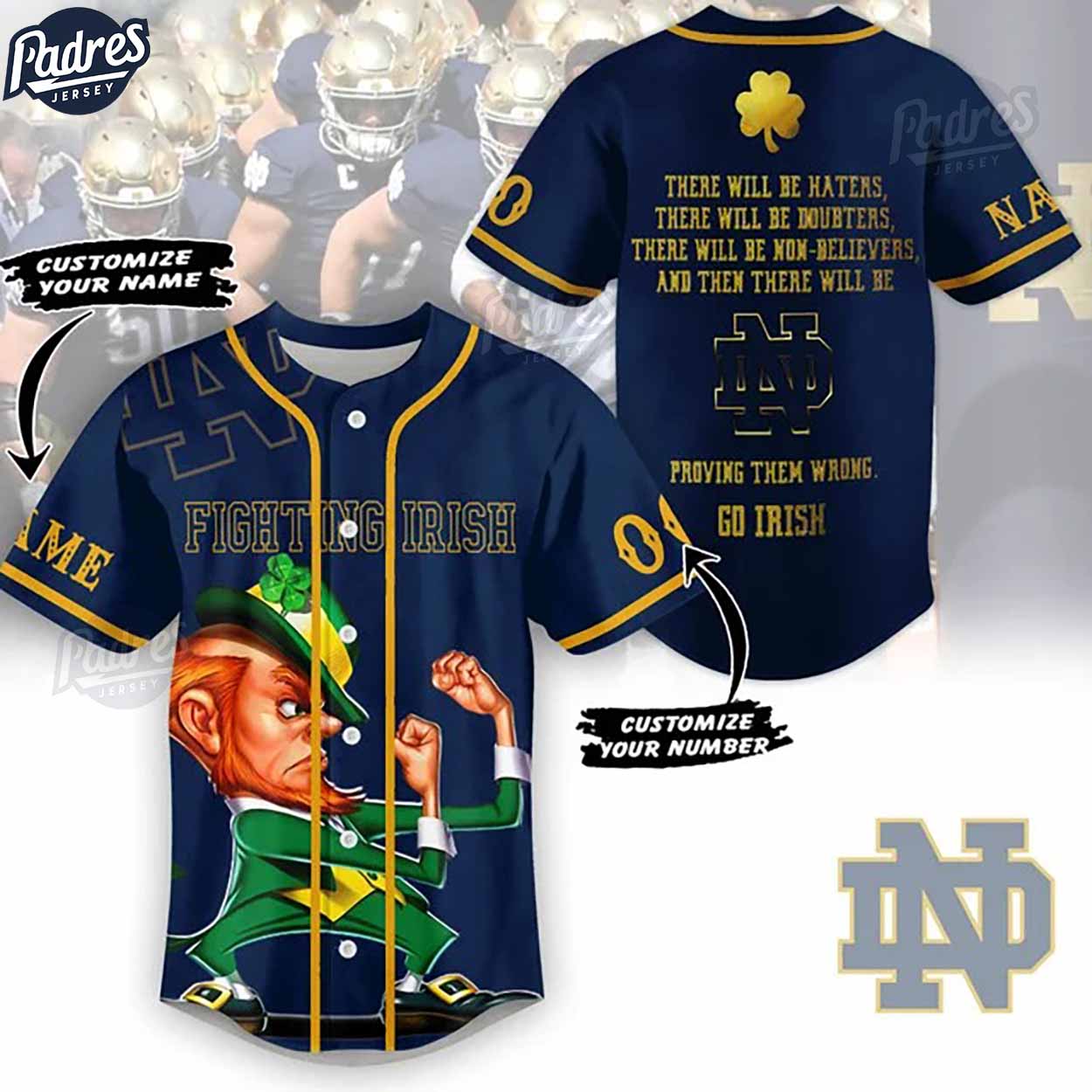 Notre Dame Fighting Irish Football Custom Baseball Jersey Style - Padres Jersey Oasis: Elevate Your Baseball Style Game