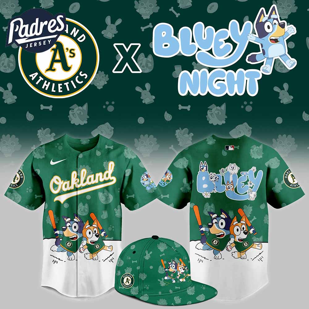 Oakland Athletics Bluey Night Baseball Jersey Outfit - Padres Jersey Oasis: Elevate Your Baseball Style Game