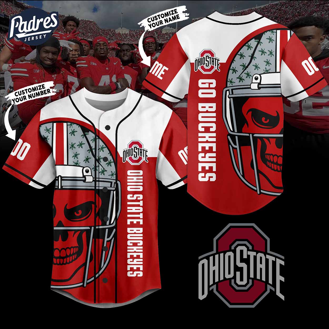 Ohio State Buckeyes Skull Football Baseball Jersey - Padres Jersey Oasis: Elevate Your Baseball Style Game