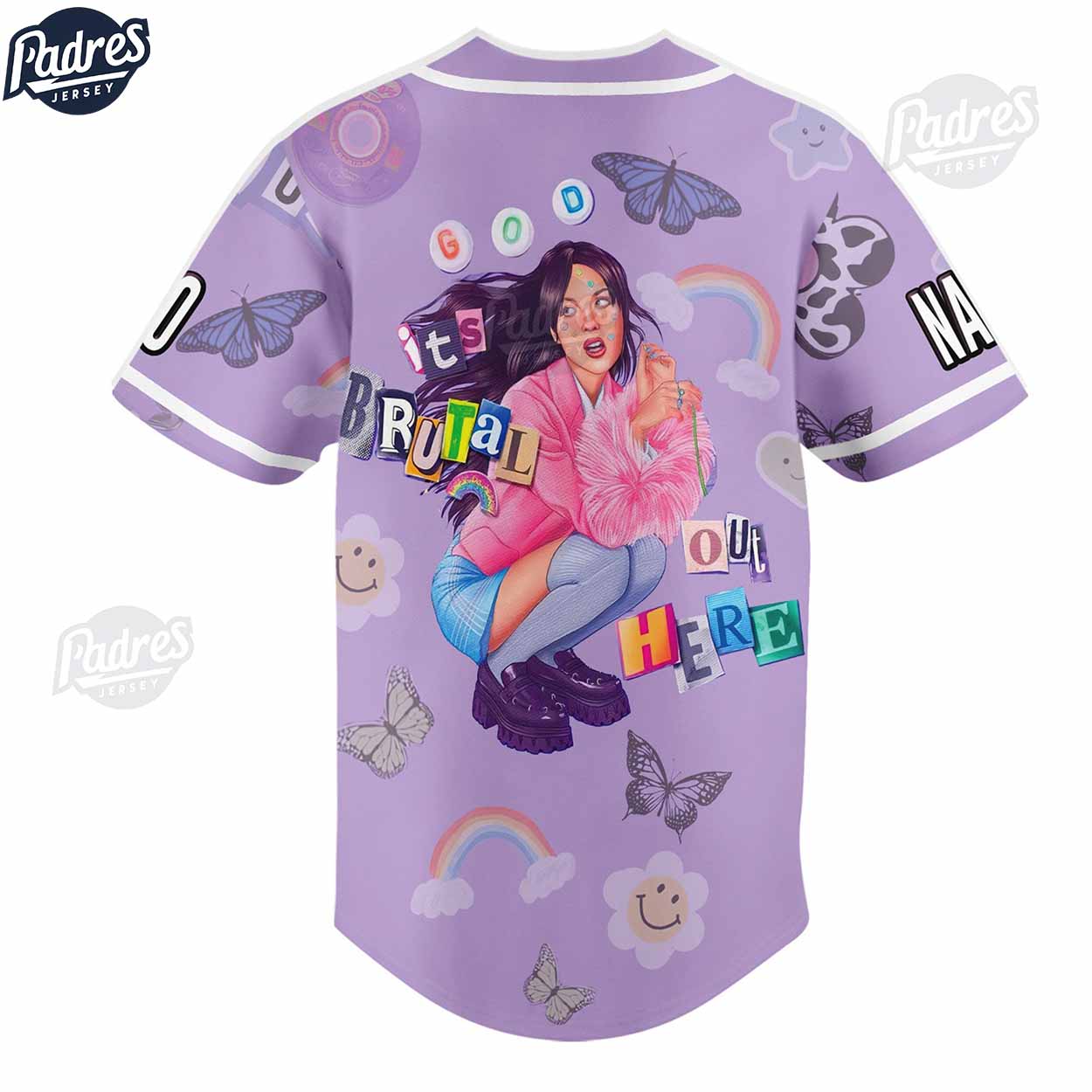 Olivia Rodrigo It's Brutal Out Here Custom Baseball Jersey Style - Padres Jersey Oasis: Elevate Your Baseball Style Game