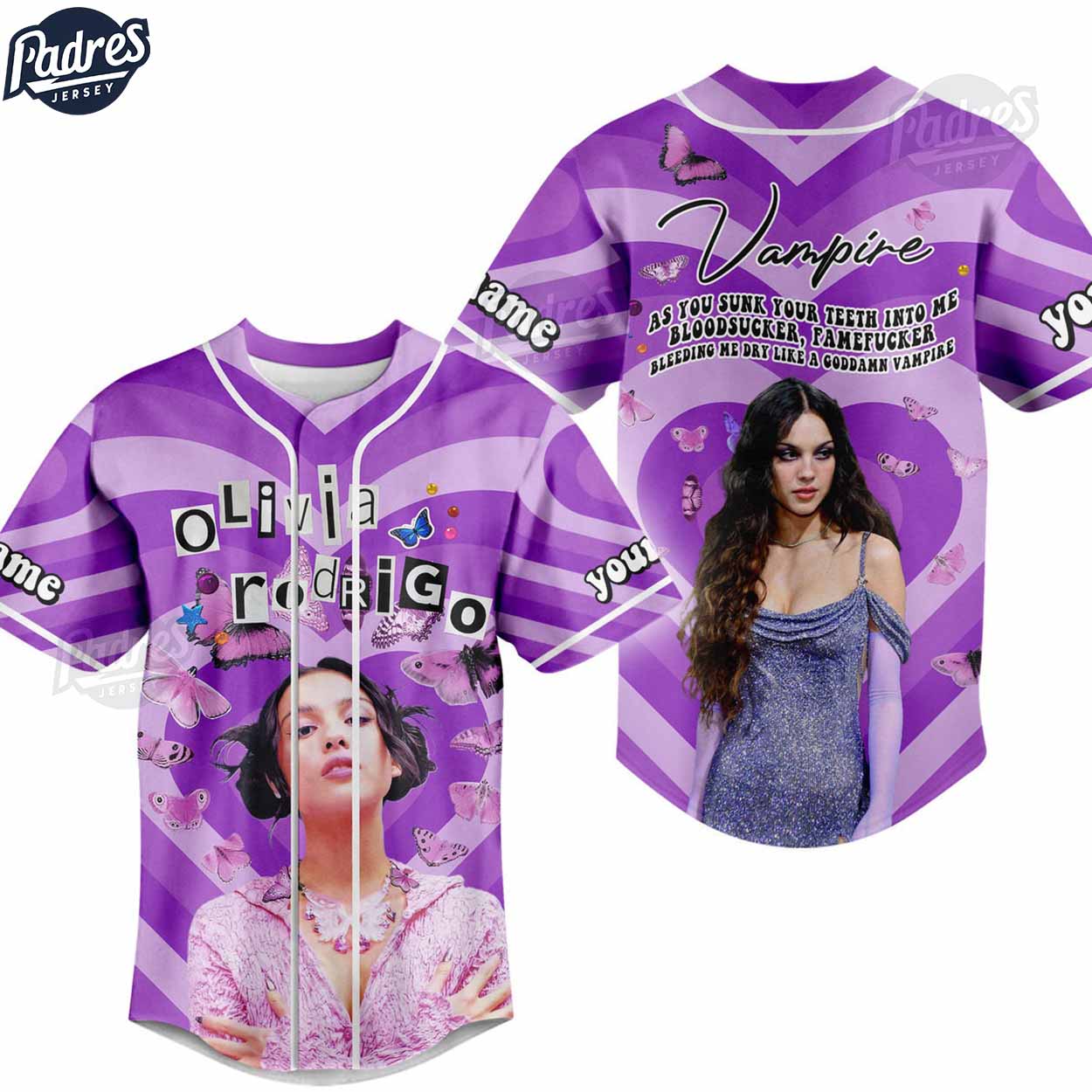Olivia Rodrigo Vampire Custom Baseball Jersey Gifts - Padres Jersey Oasis: Elevate Your Baseball Style Game