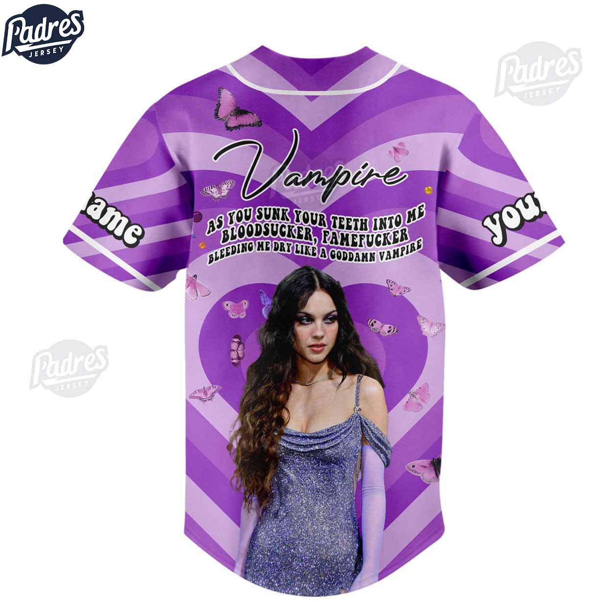 Olivia Rodrigo Vampire Custom Baseball Jersey Gifts - Padres Jersey Oasis: Elevate Your Baseball Style Game