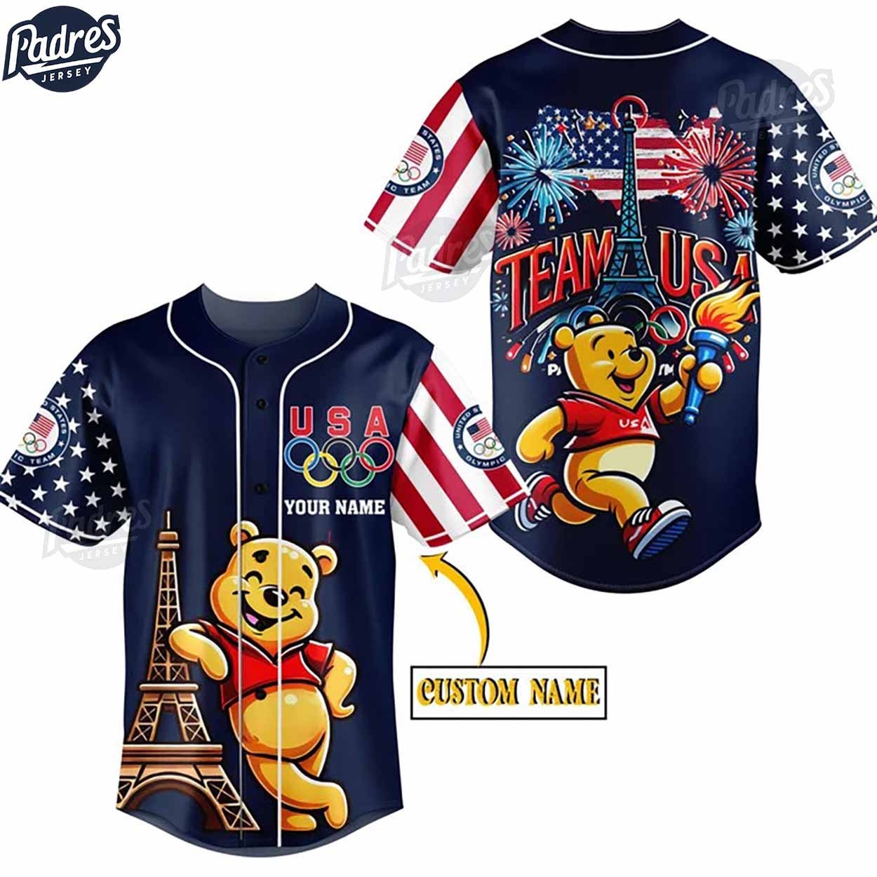 Olympic Paris Winnie The Pooh Personalized Baseball Jersey - Padres Jersey Oasis: Elevate Your Baseball Style Game