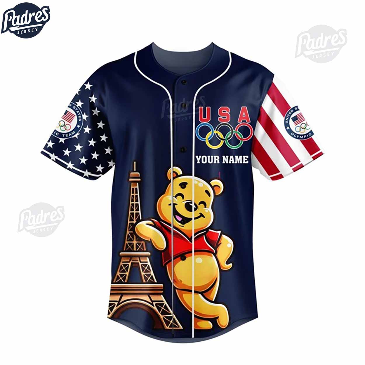 Olympic Paris Winnie The Pooh Personalized Baseball Jersey - Padres Jersey Oasis: Elevate Your Baseball Style Game