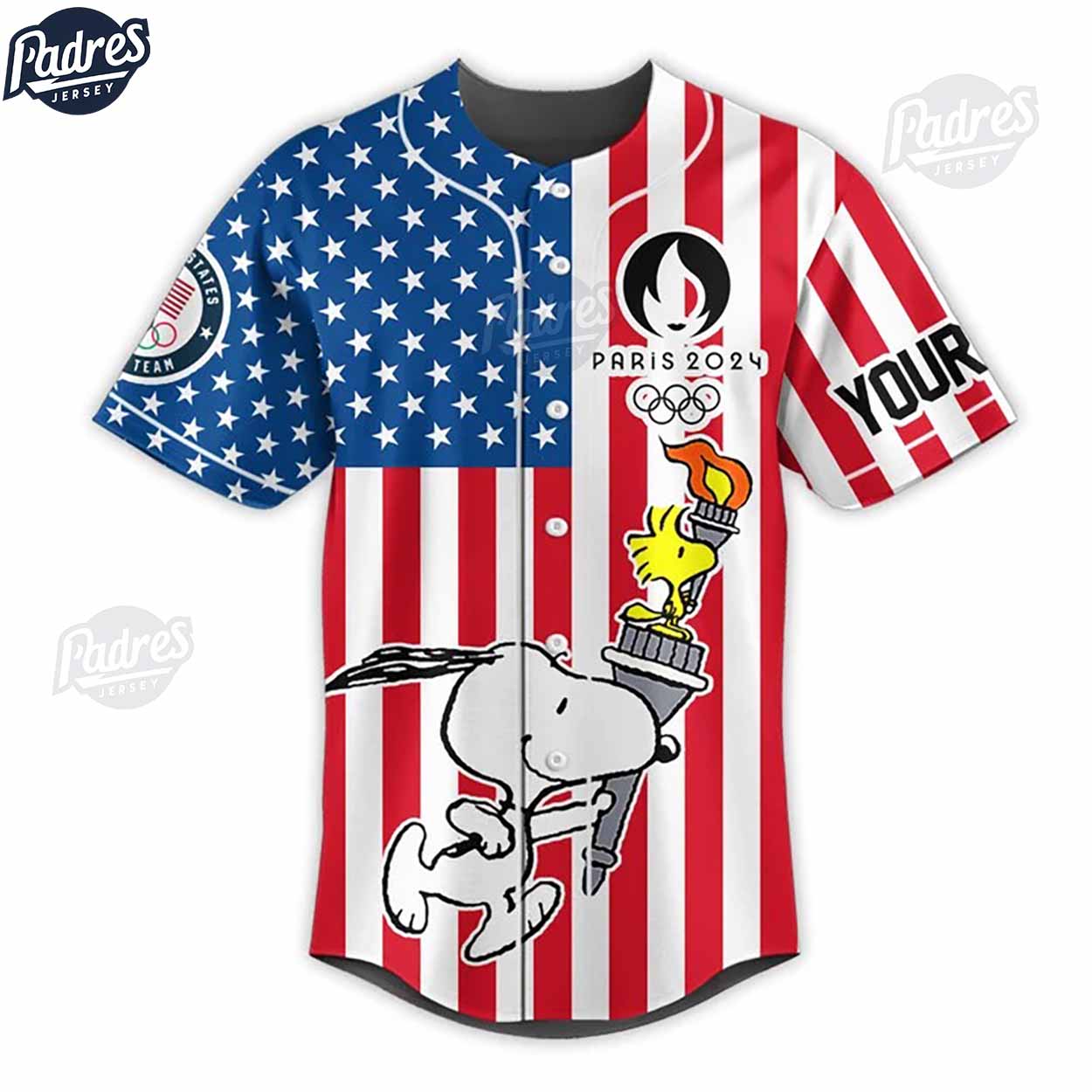 Olympic Snoopy Team USA Custom Baseball Jersey - Padres Jersey Oasis: Elevate Your Baseball Style Game