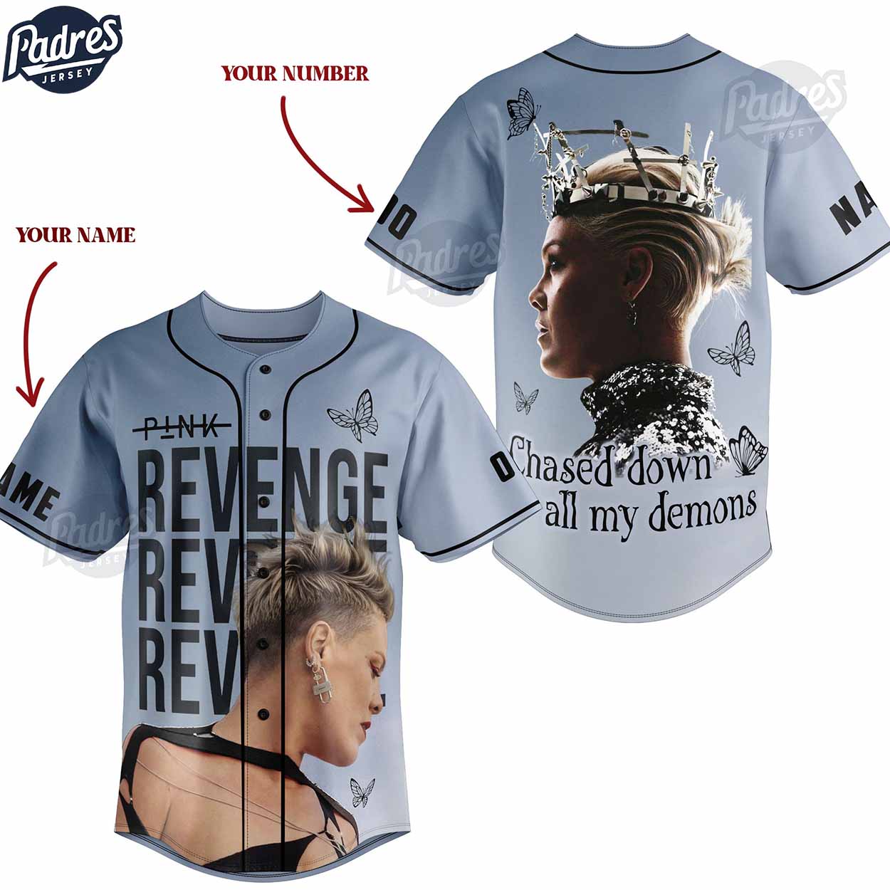 P!nk Revenge Custom Grey Baseball Jersey - Padres Jersey Oasis: Elevate Your Baseball Style Game