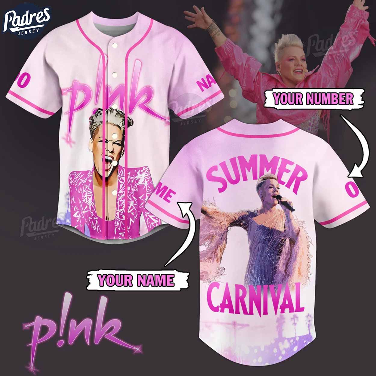 P!nk Summer Carnival Custom Baseball Jersey - Padres Jersey Oasis: Elevate Your Baseball Style Game
