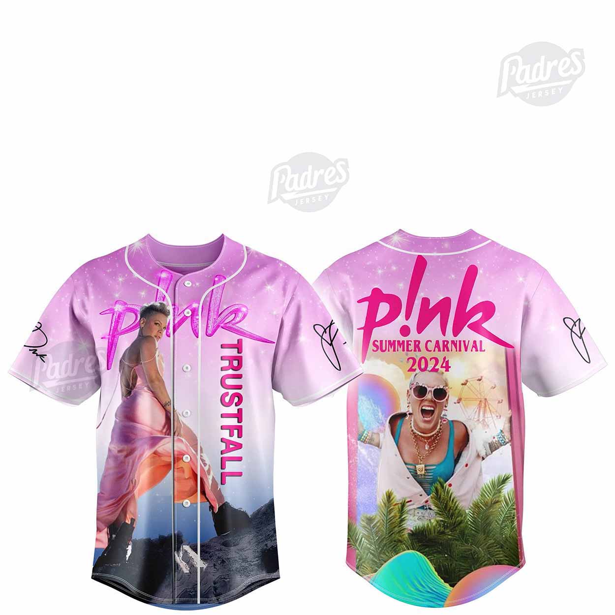 P!nk Trustfall Summer Carnival 2024 Baseball Jersey - Padres Jersey Oasis: Elevate Your Baseball Style Game