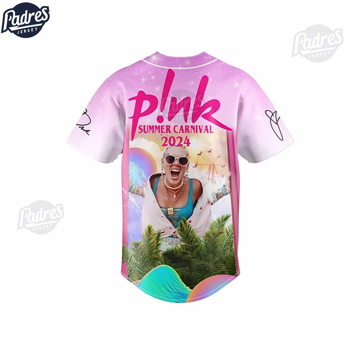 P!nk Trustfall Summer Carnival 2024 Baseball Jersey - Padres Jersey Oasis: Elevate Your Baseball Style Game