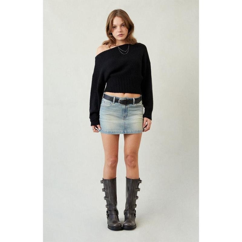 Pacsun Women's Bella Stretch Light Indigo Mid Rise Denim Mini Skirt - Multicolor