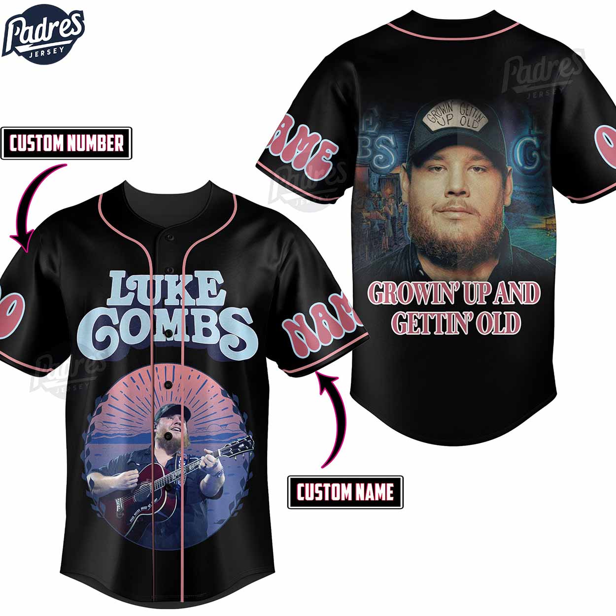 Personalized Luke Combs Growin' Up And Gettin' Old Baseball Jersey Shirt - Padres Jersey Oasis: Elevate Your Baseball Style Game