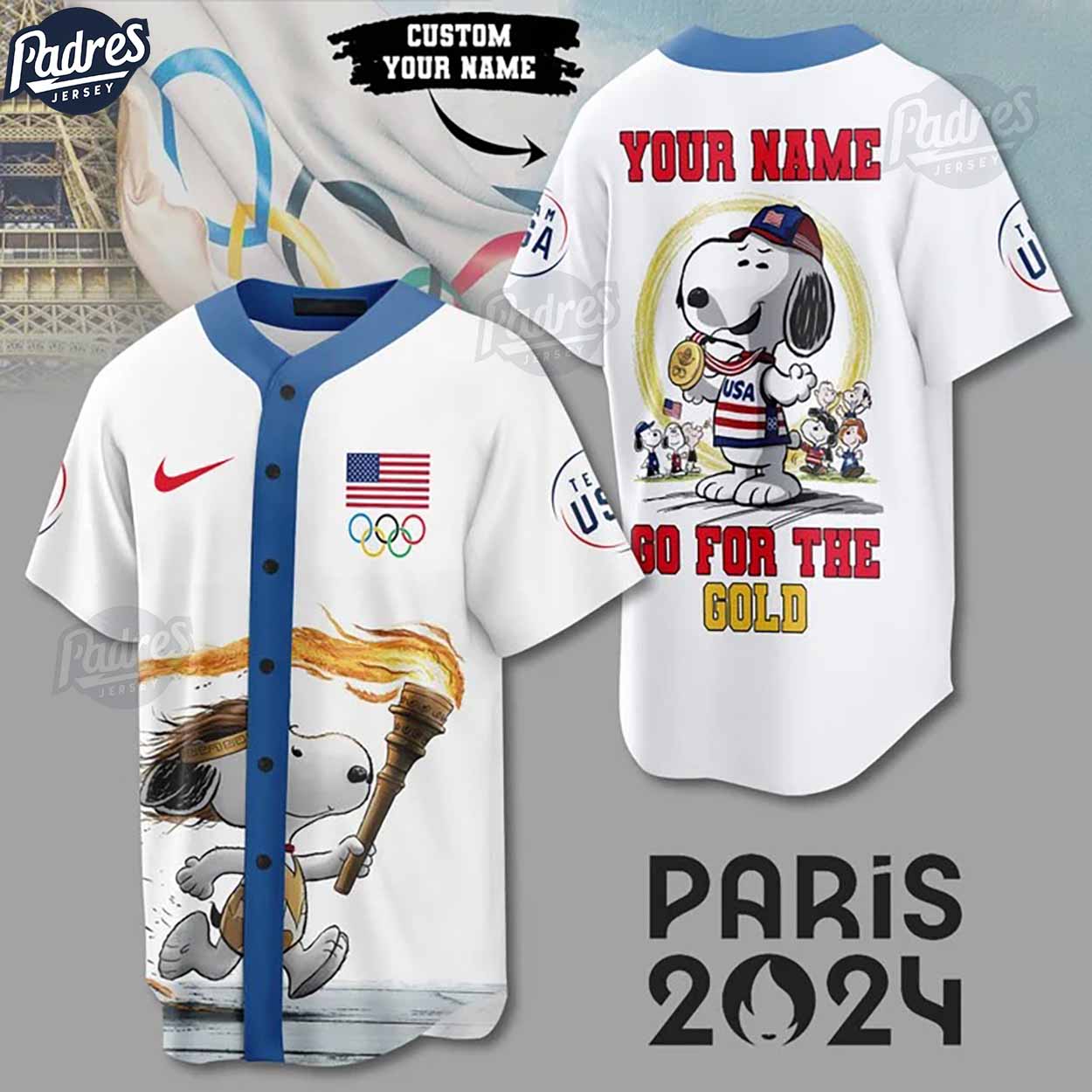 Personalized Snoopy Team USA Baseball Jersey - Padres Jersey Oasis: Elevate Your Baseball Style Game