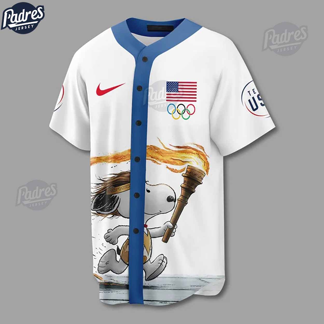 Personalized Snoopy Team USA Baseball Jersey - Padres Jersey Oasis: Elevate Your Baseball Style Game