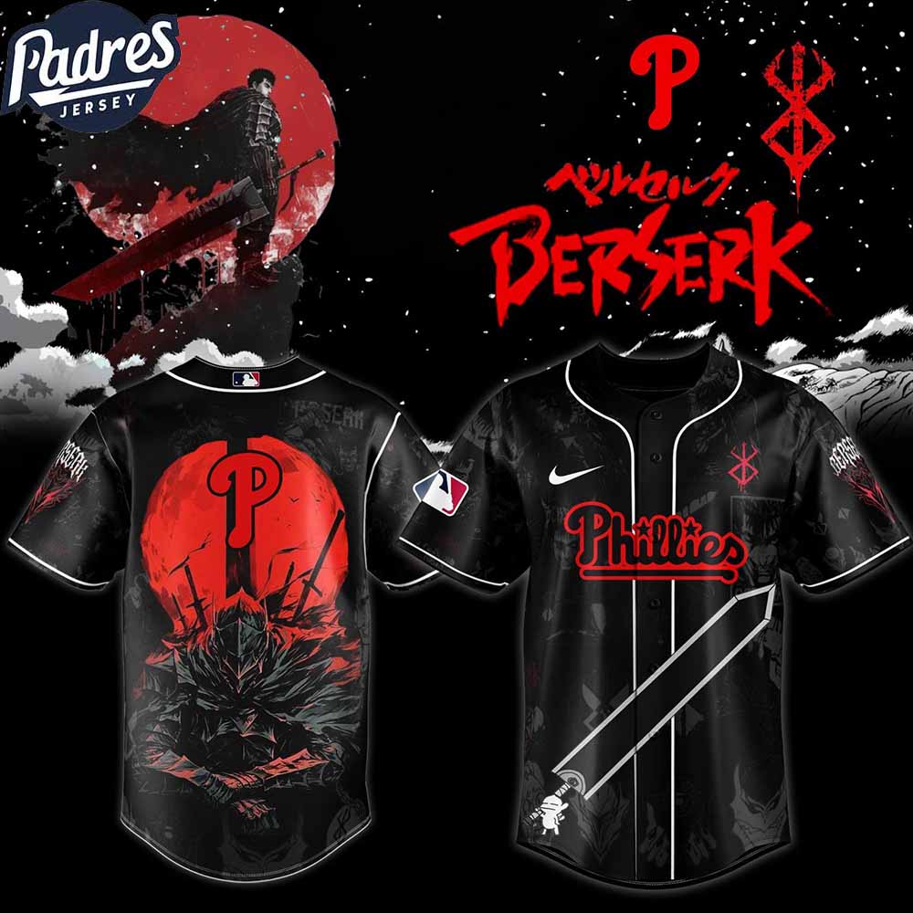 Philadelphia Phillies MLB X Berserk Personalized Baseball Jersey - Padres Jersey Oasis: Elevate Your Baseball Style Game