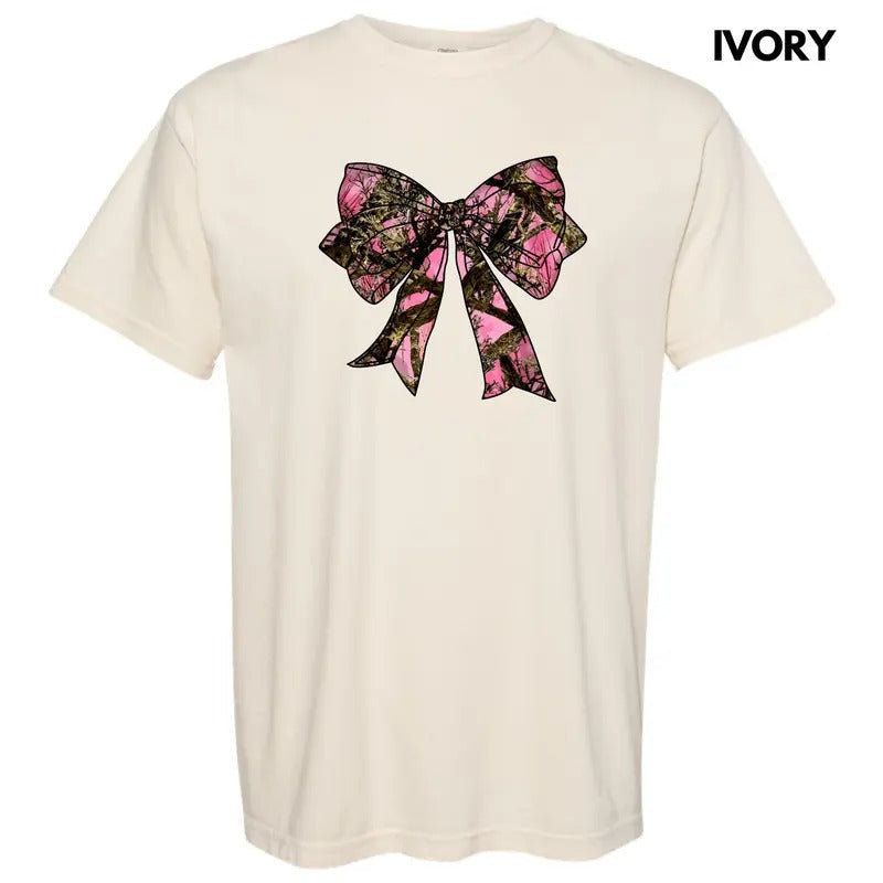 Pink Camouflage Bow Comfort Colors T-Shirt 'NLB'