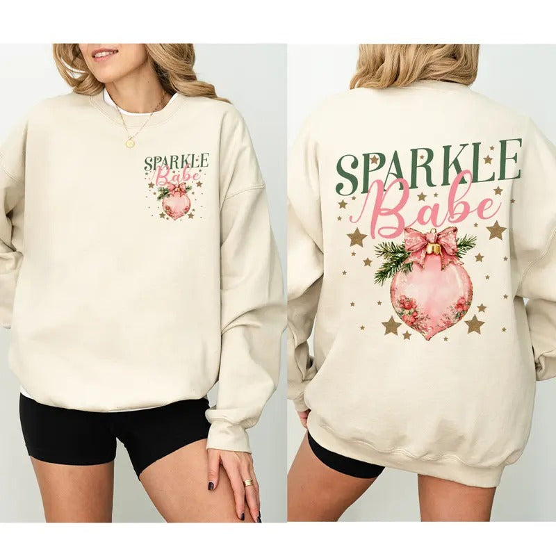 Pink Christmas Sparkle Babe Sweatshirt, Coquette Christmas Sweatshirt, Motivational Sweatshirt, Christmas Sublimation Design Girly Christmas Sweatshirt