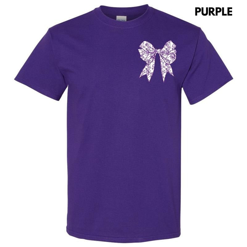 Pocket Size -Purple Floral Bow Gildan Short Sleeve T-Shirt 'NLB'