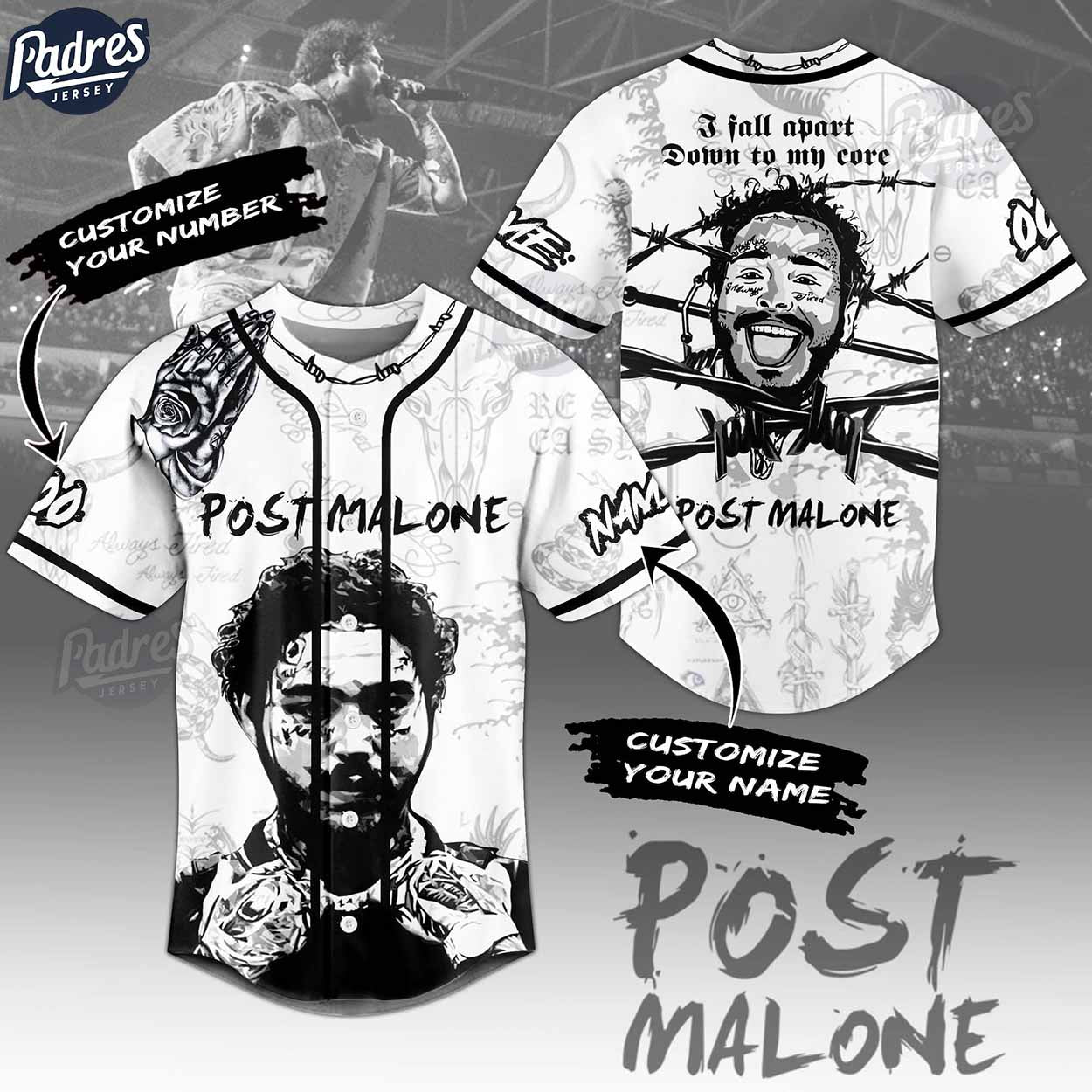 Post Malone Custom White Baseball Jersey Style - Padres Jersey Oasis: Elevate Your Baseball Style Game
