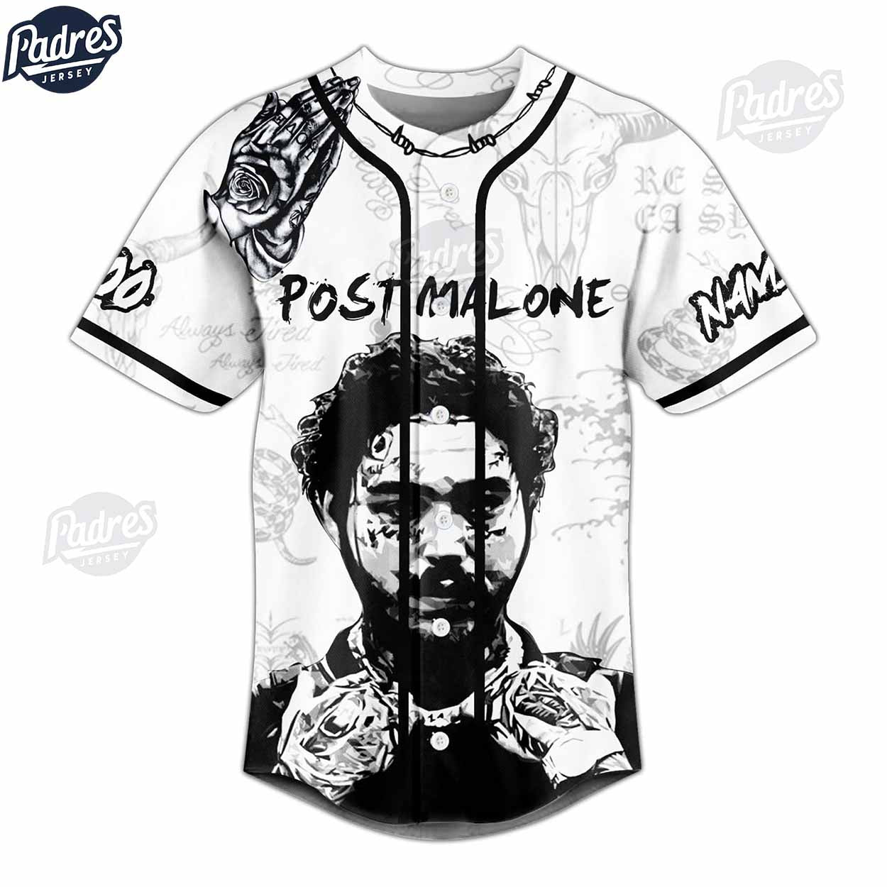 Post Malone Custom White Baseball Jersey Style - Padres Jersey Oasis: Elevate Your Baseball Style Game