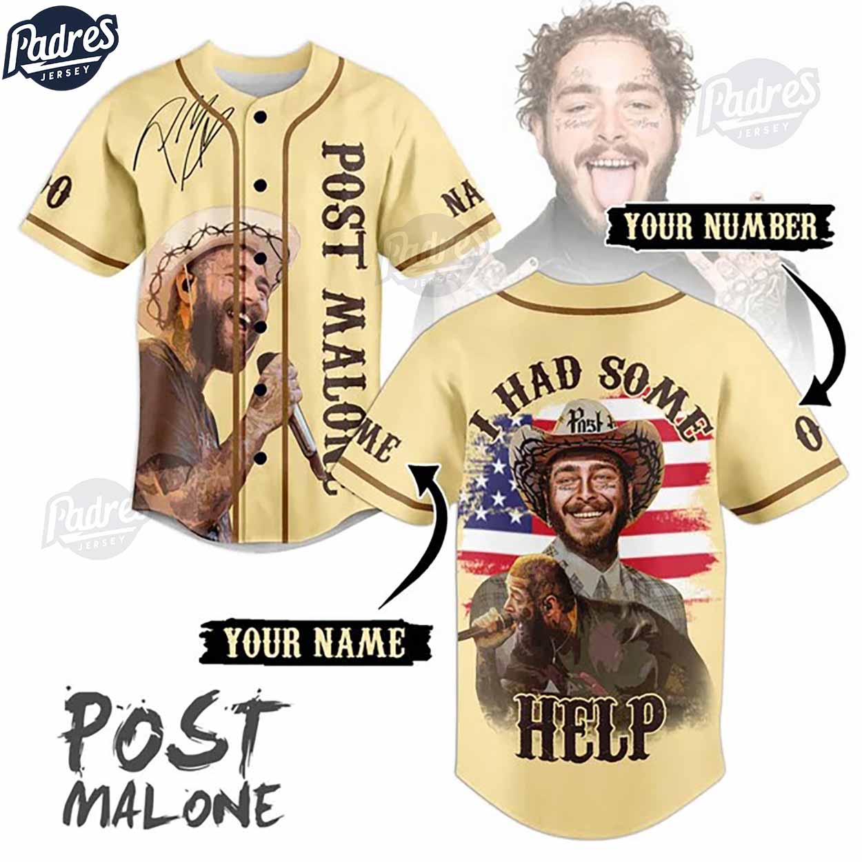 Post Malone I Had Some Help Custom Baseball Jersey - Padres Jersey Oasis: Elevate Your Baseball Style Game