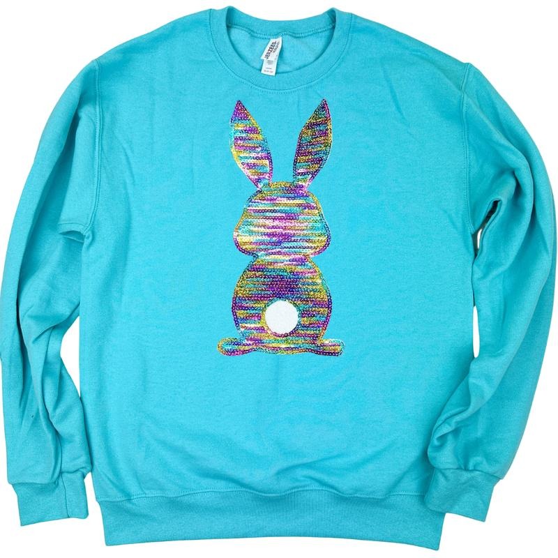 Rainbow Bunny Sequin Patch Sweatshirt -- SCUBA BLUE