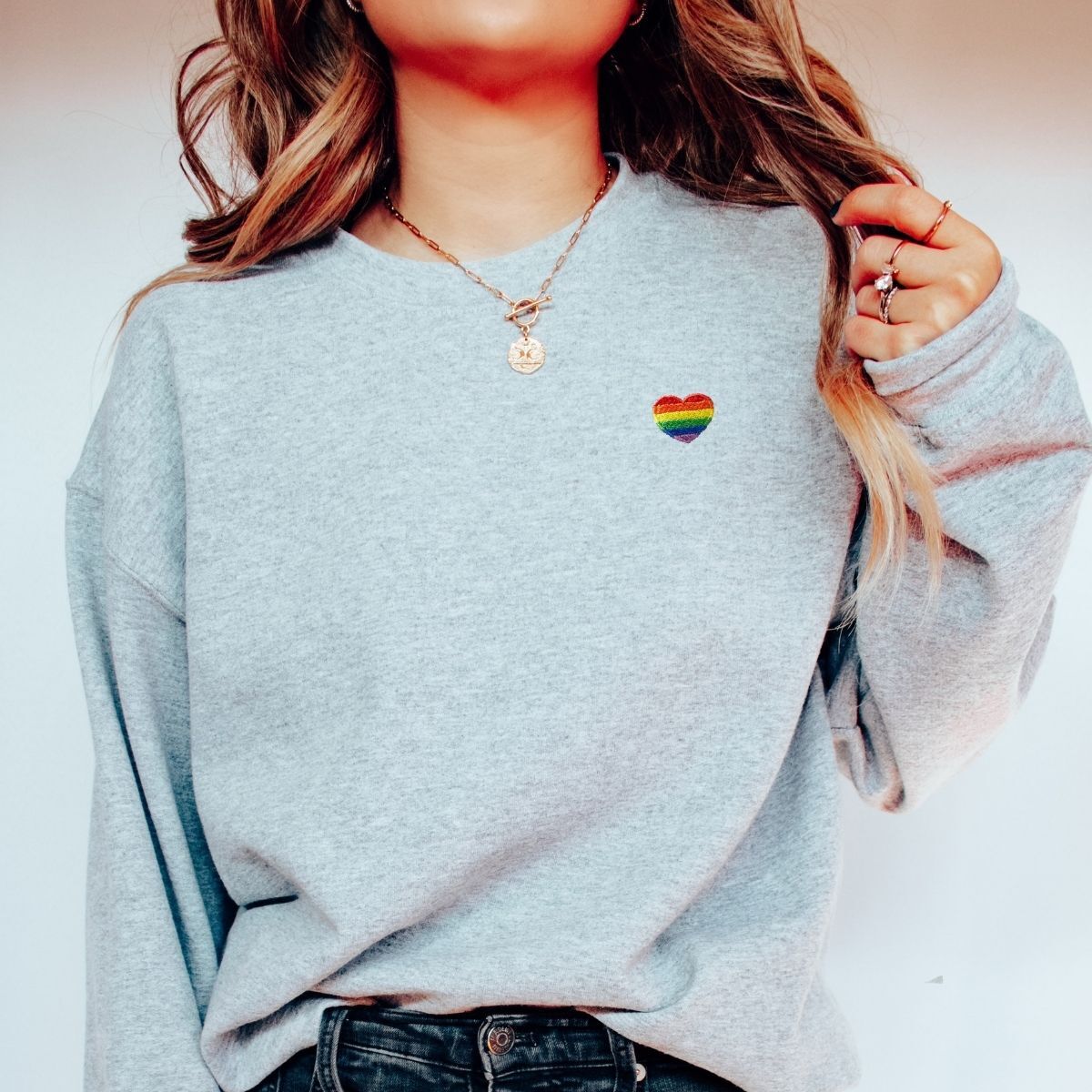 Rainbow Heart Embroidery Detail Sweatshirt