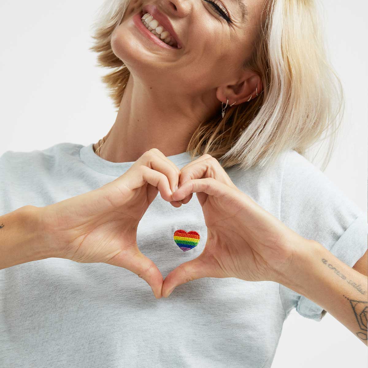 Rainbow Heart Embroidery Detail T-Shirt