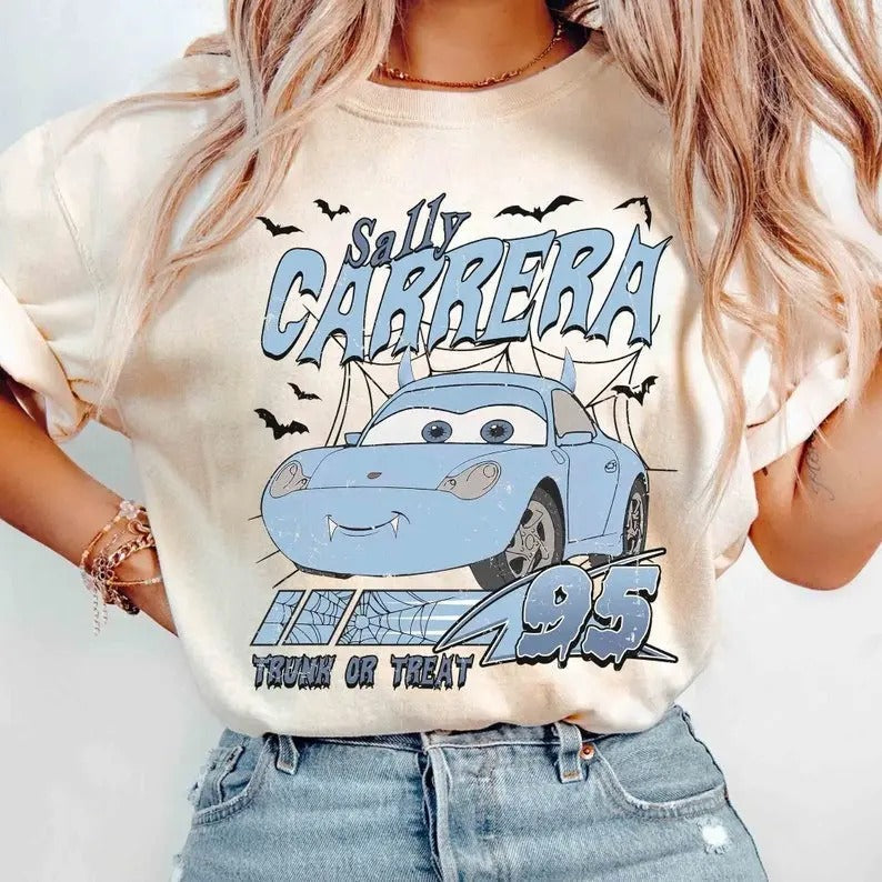 Retro Halloween Shirt, Halloween Car Shirt, Sally Carrera Car Shirt, Halloween Family Trip Shirt, Trick Or Treat Shirt, Mcqueen Cars Shirt Top Womenswear