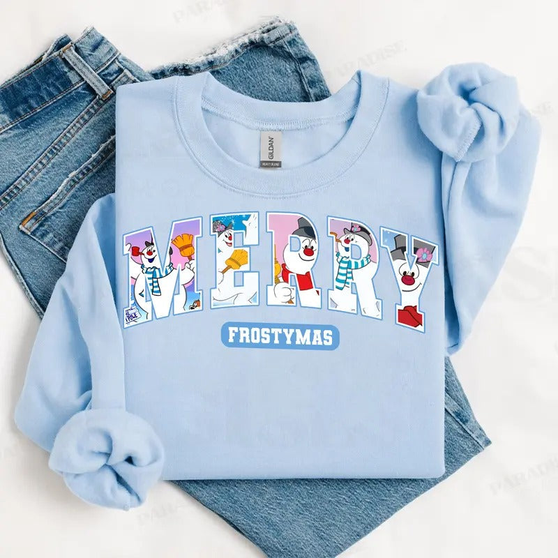 Retro Merrymas Cartoon Sweatshirt, Cute Unisex Retro Xmas Tee - Cotton, Fabric