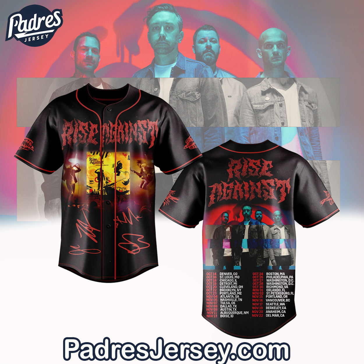 Rise Against Baseball Jersey Outfit - Music Merch - Padres Jersey Oasis: Elevate Your Baseball Style Game