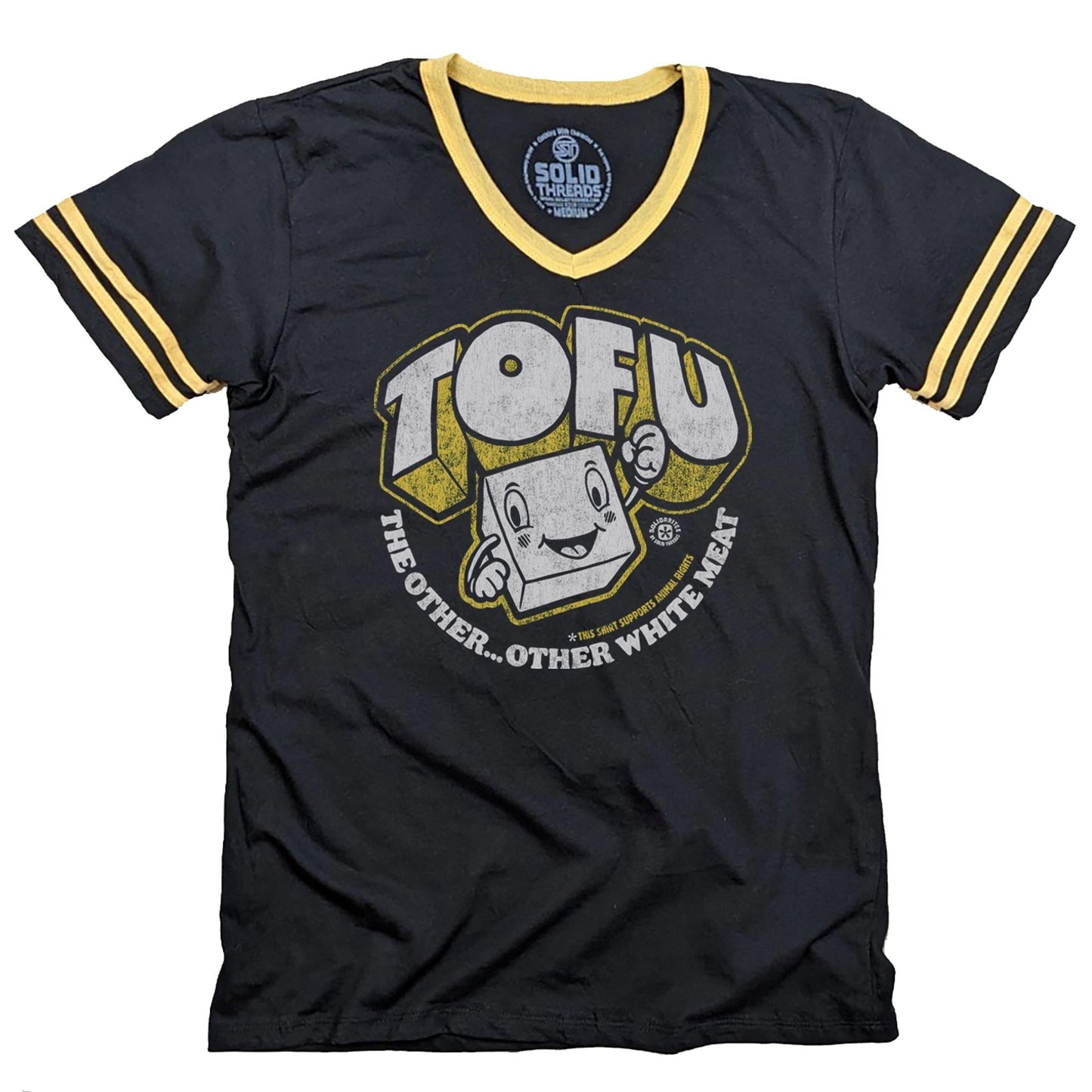 Tofu, The Other Other White Meat Ringer V-Neck Tee | Supports Animal Rights