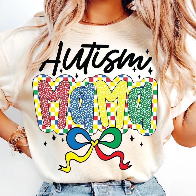 [Sale To 45% Off] Autism Mama Coquette T-Shirt, Awareness Checkered Bow, In April We Wear Blue T-Shirt, Puzzle Pieces, Special Education, Gift Ideas